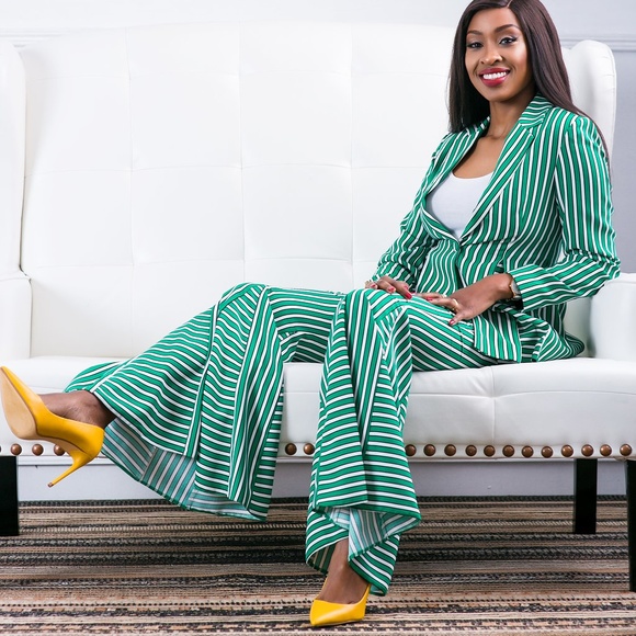 Topshop Striped Flare Trousers